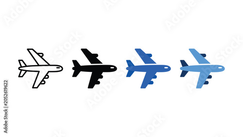 Tableau sur toile Collection of four stylized airplane icons showing different designs and color v