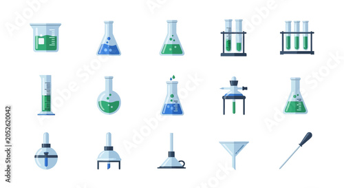 Illustrated scientific laboratory tools and equipment in a clean, isolated vector layout