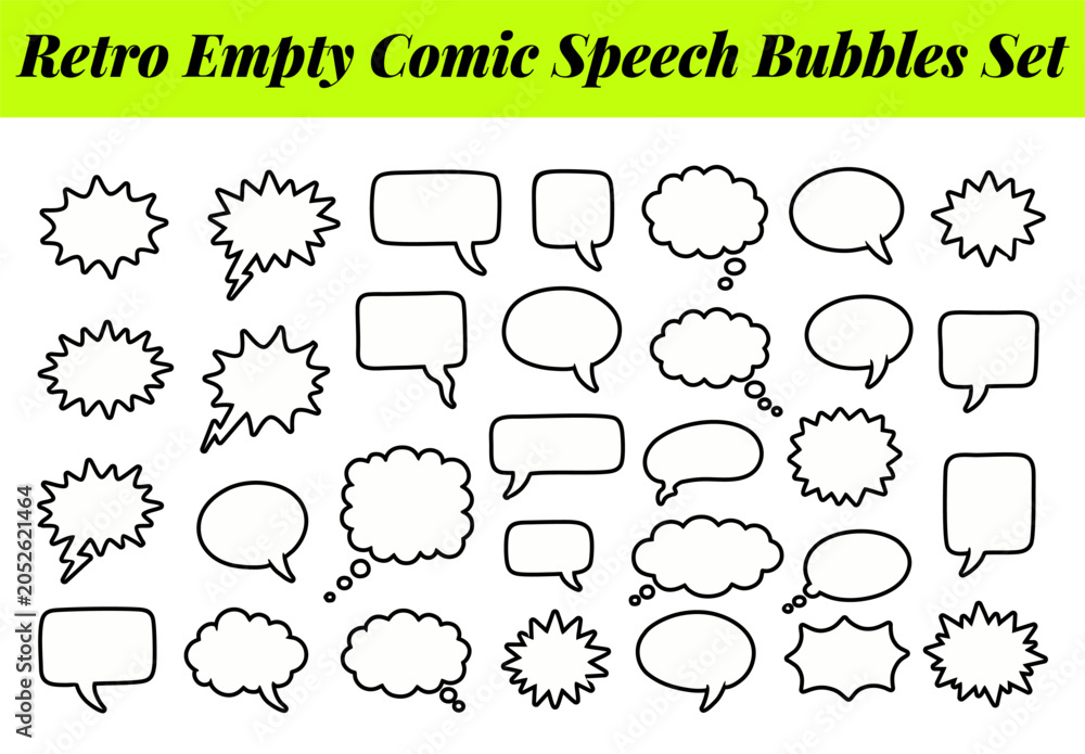 Fototapeta premium Retro Empty Comic Speech Bubbles Set in Vintage Pop Art Style Vector Illustration