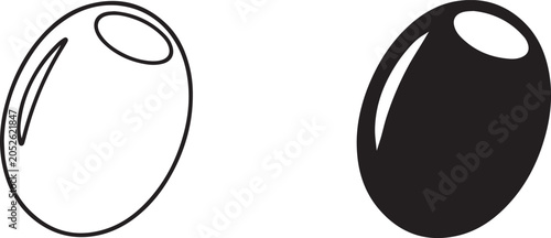 Canvastavla Flat Vector Black Olive Fruit Silhouette and Outline Icon.