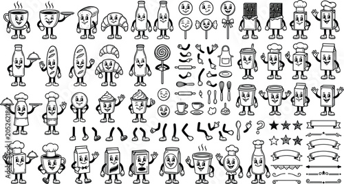 Quadro su tela Vintage rubber hose cartoon mascot creator kit featuring retro food characters c