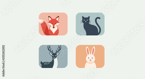 Foto Animals icons including a fox, cat, deer, and rabbit are displayed