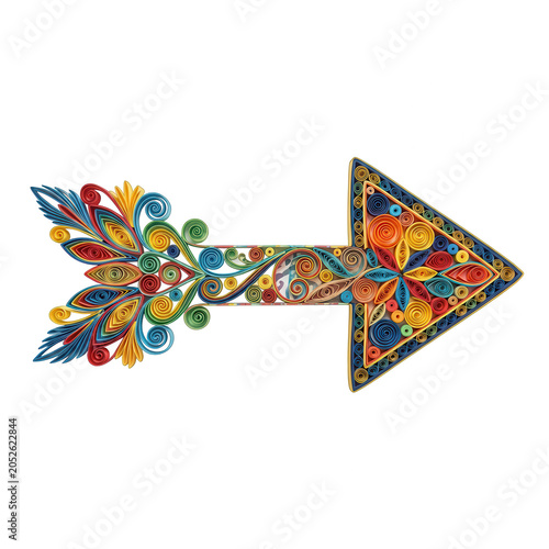 Vibrant Quilled Paper Arrow with Floral Design