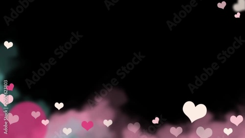 Pink Heart Bokeh Rising from Bottom on Black Overlay 2K 60 FPS