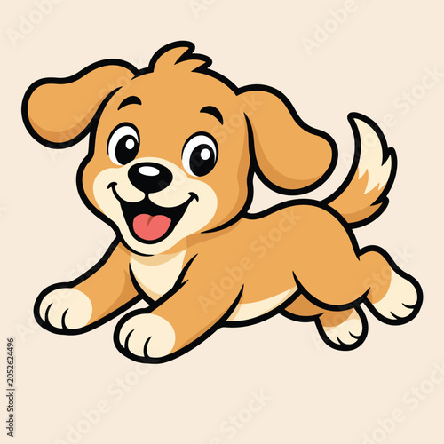 Happy Cartoon Puppy: An adorable cartoon puppy with a wide smile and wagging tail runs with joy, embodying playful innocence and cheerful companionship.