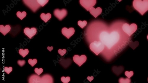 Red and Pink Hearts Floating Up on Black Love Overlay 2K 60 FPS