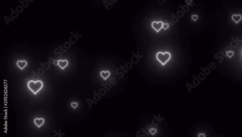 Glowing White and Pink Hearts Floating on Black Overlay 2K 60 FPS