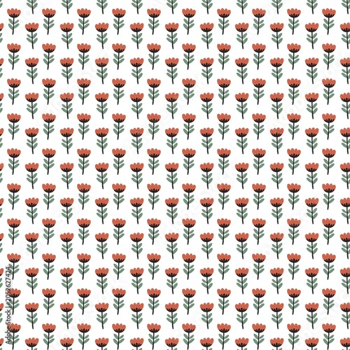 Minimalist tiny red flower bud rows seamless pattern.