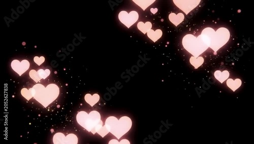 Warm Rose Gold Heart Bokeh Floating on Black Overlay 2K 60 FPS