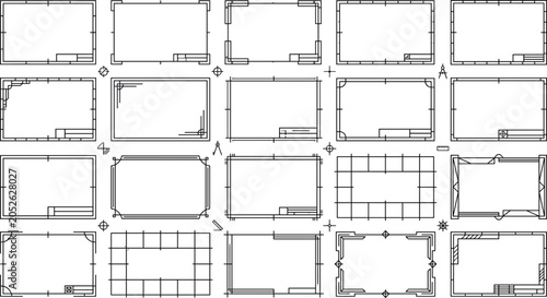 Fotografia Technical blueprint drawing borders and engineering title block frames set with
