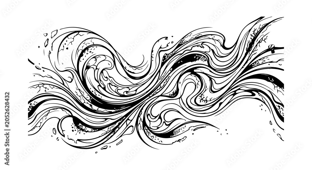 Fototapeta premium Wave icon, black outline illustration, white background, vector