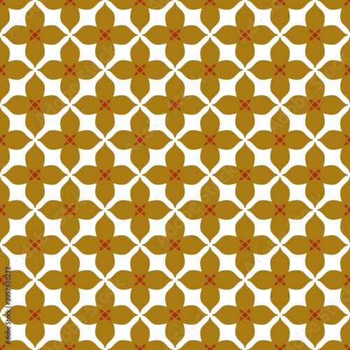 Modern mustard yellow four petal floral tile seamless pattern.