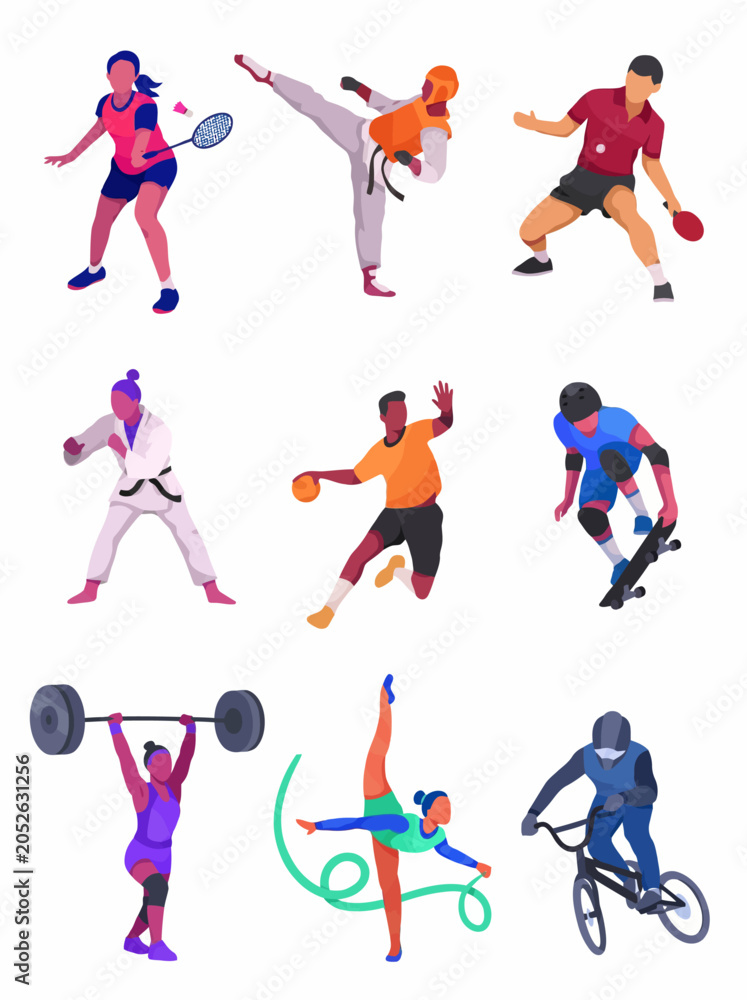 Fototapeta premium Active Women Sports and Fitness Illustration Set with Swimming, Weightlifting, Running and Healthy Lifestyle Elements