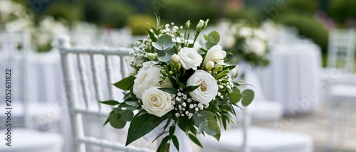 This beautiful bouquet featuring white roses and green foliage encapsulates elegance and romance, making it a perfect representation of wedding flowers and special occasions.