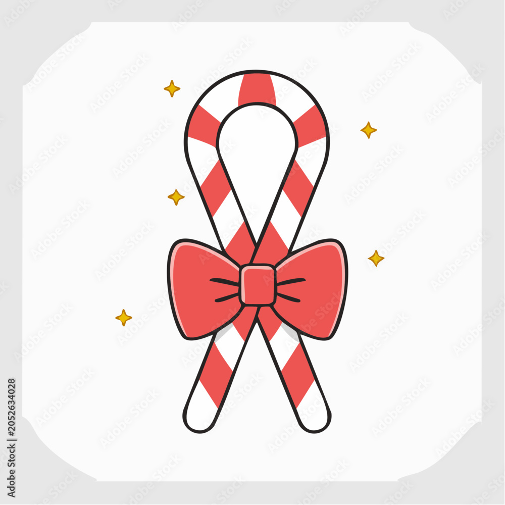 Fototapeta premium Candy Cane with Red Bow and Stars