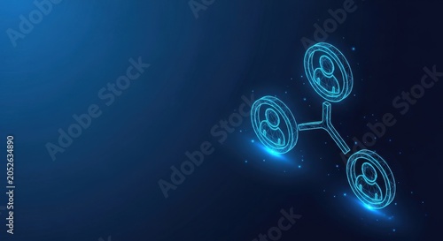 Digital Network of Connected People Icons in Futuristic Blue Glow