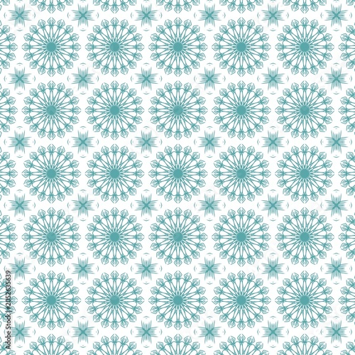 Turquoise blue lace mandala circle geometric seamless pattern.