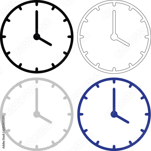 Tablou pe pânză Four clock icons with different styles for timekeeping concepts