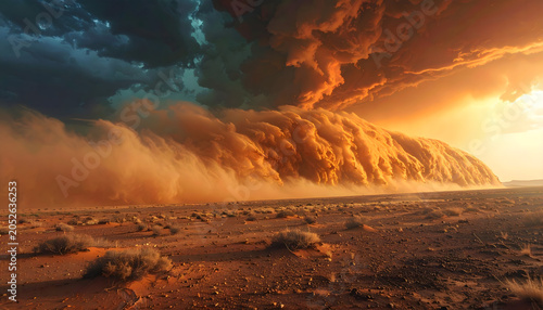 Massive desert sandstorm under dramatic skies