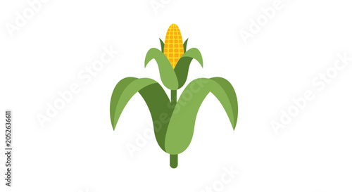 Stylized Corn Plant Illustration in Green and Yellow on White Background