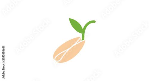 Illustration depicting seed germination and the beginning of new life with leaves and a seed