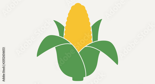 Vibrant Corn Illustration Depicting a Freshly Harvested Ear of Maize with Green Leaves