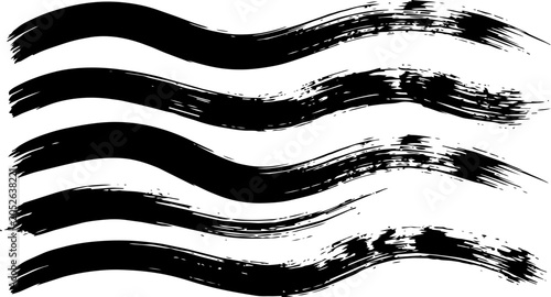 Five black wavy ink brush strokes designed as a minimalist vector graphic for creative projects