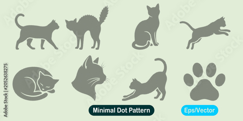Photography Minimal dot pattern of cats and paw print, Vector icons illustration