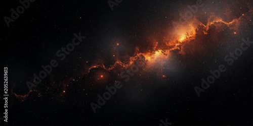 Foto A vibrant nebula of fiery orange and glowing yellow clouds swirls across the vast expanse of dark space, dotted with distant, twinkling stars