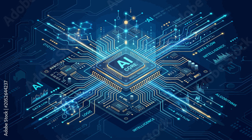A digital illustration of a central processing unit with glowing circuit lines