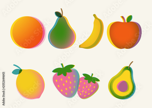Vintage Fruit Collection with Risograph Print Effect