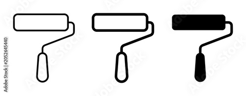Paint Roller Icons, Simple Line Art and Silhouette Designs for Renovation and Decor