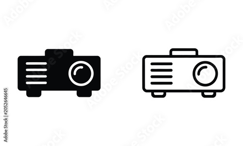 Tableau sur toile Digital projector icon set in black solid and linear outline style for multimedia presentation tools
