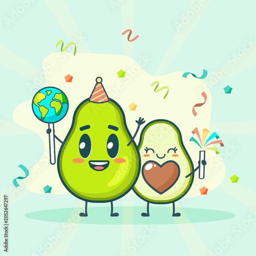 Cartoon avocado celebrating graphic for World Avocado Day in July