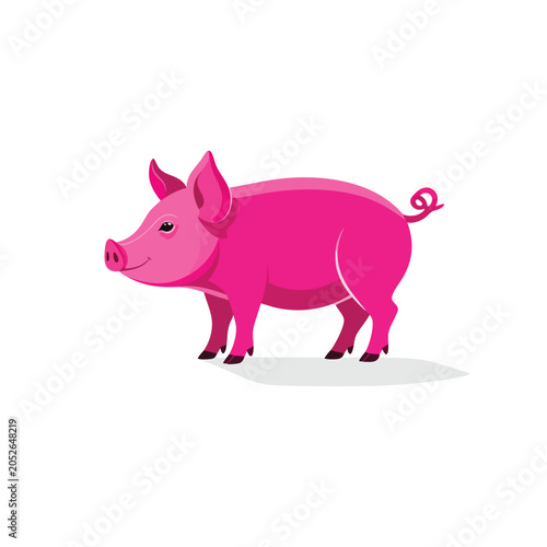 Illustration of a vibrant pink pig standing on white background.