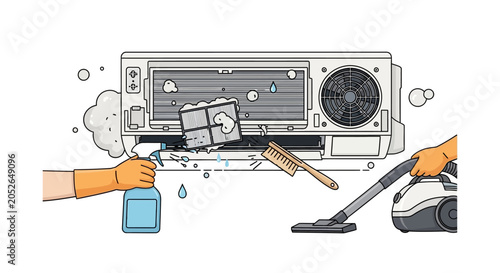 Φωτογραφία Hands cleaning air conditioner unit.