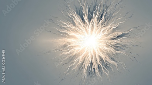 White flare explosion with symmetrical abstract pattern on clean background