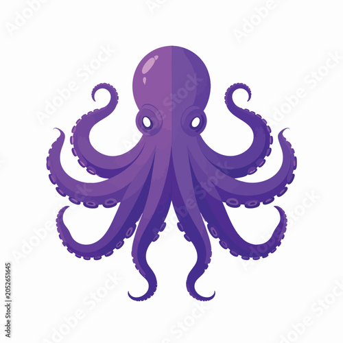 Flat vector illustration of a purple octopus icon isolated on white.