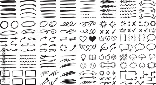 Foto Hand Drawn Doodle Set on Copybook Notebook Page Vector