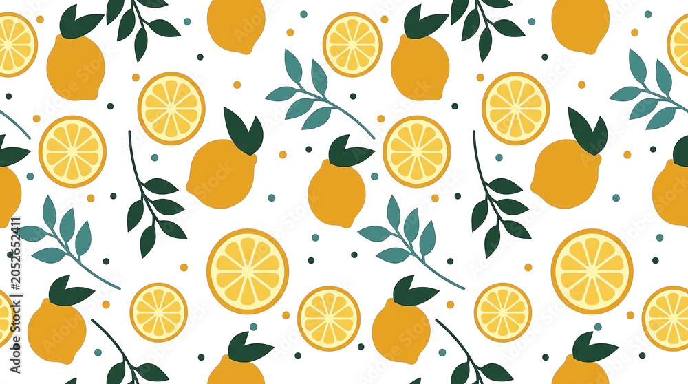 Obraz premium Vibrant Orange Fruit Pattern with Leaves on White Background