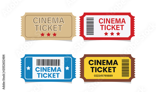 Konstfotografi Collection of colorful cinema tickets with stars and barcodes for movie admissio