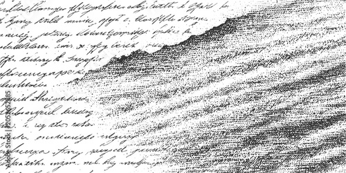 Black and white textured background with handwritten script and diagonal lines
