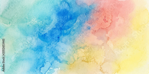 Photos Vibrant Watercolor Wash: An abstract backdrop featuring a soft, blended watercolor effect in pastel shades of blue, green, coral, and yellow, creating a serene and artistic feel