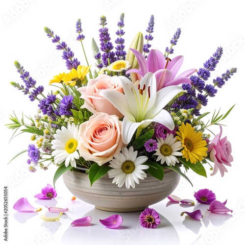 Beautiful bouquet of mixed flowers in a vase