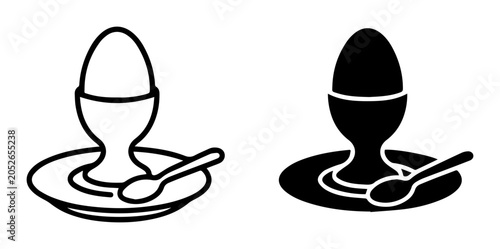 Bild auf Leinwand Egg Cup Icon Set, Breakfast Food Service, Simple Line Art and Silhouette