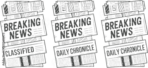 Schilderij op canvas Three stacked newspaper headlines reading breaking news classified and daily chr
