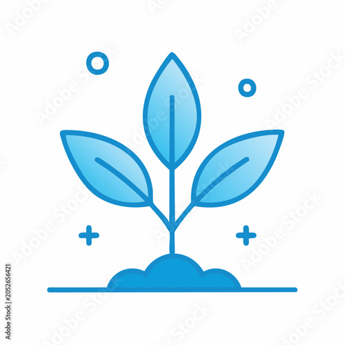 Blue gradient icon of a young plant growing from soil