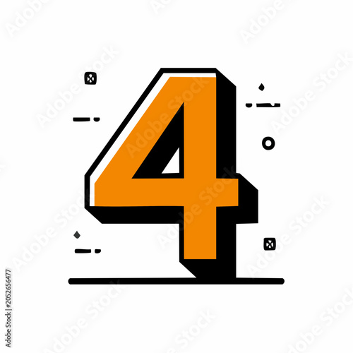 Bold Orange Number 4 with 3D Effect and Graphic Elements