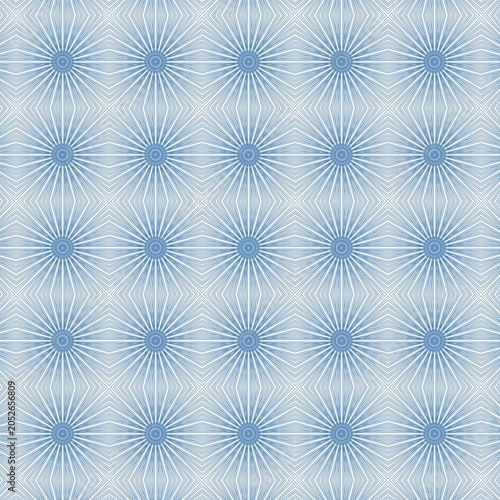 Soft blue radial starburst line art seamless pattern.