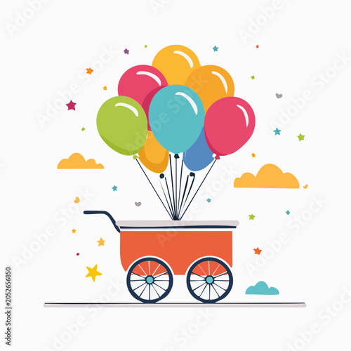 Stroller with Balloons and Clouds